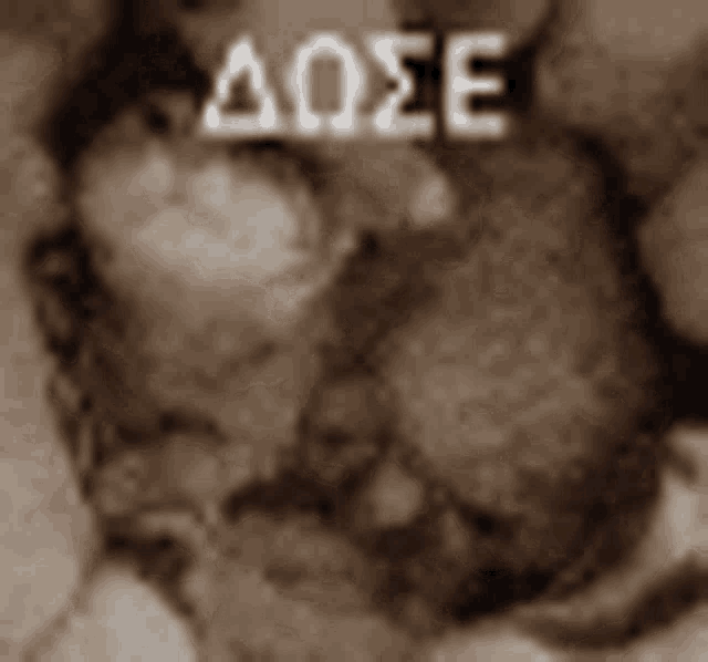 a close up of a person 's face with the word dose written in white