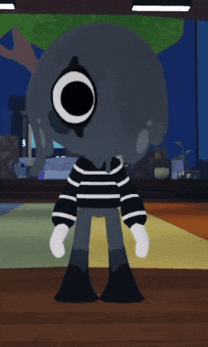 a cartoon character wearing a black and white striped sweater