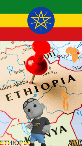 a map of ethiopia with a red pin in the middle