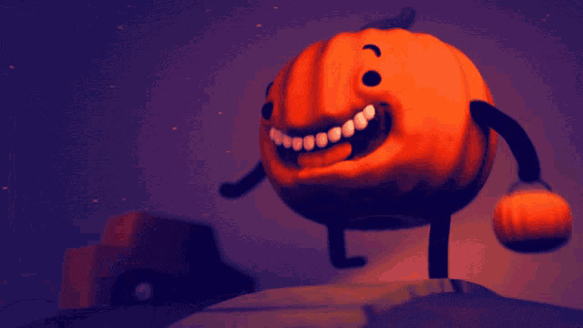 a cartoon drawing of a pumpkin with a big smile