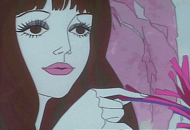 a cartoon drawing of a woman holding a flower