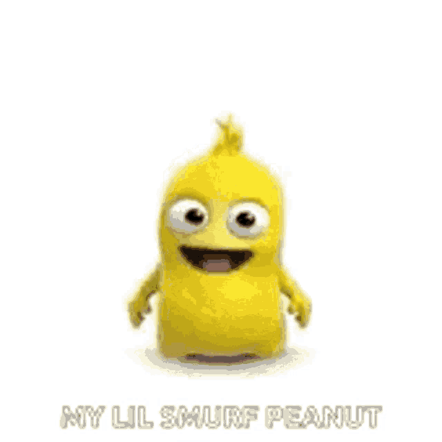 a yellow cartoon character is standing on a white background .