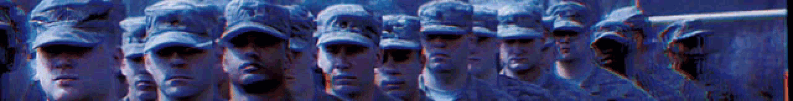 a row of soldiers wearing blue hats are lined up in a line