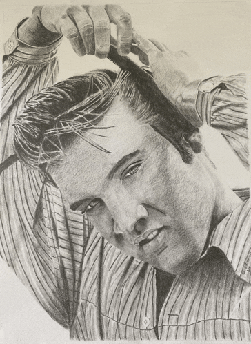 a drawing of elvis presley brushing his hair