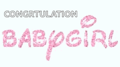 congratulations on the birth of a baby girl written in pink glitter on a white background .