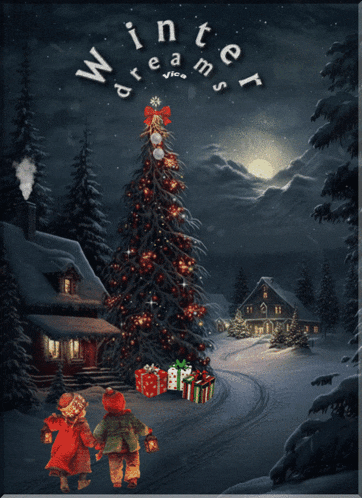 a picture of a christmas scene with the words winter dreams written around it