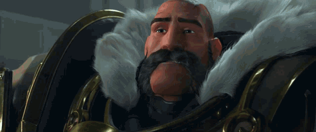 a bald man with a beard and a fur collar