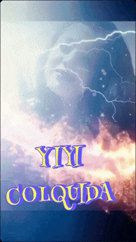 a poster that says yiyi colquida with a lightning storm in the background