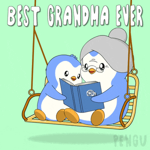 two penguins are sitting on a swing reading a book to each other