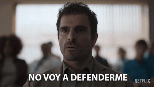 a man in a suit says " no voy a defenderme " in spanish