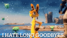 a cartoon kangaroo says i hate long goodbyes .