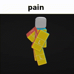 a cartoon character is standing in front of a black background with the word pain written on it .