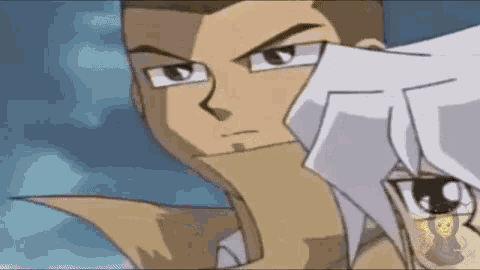 a close up of a cartoon character 's face with a man covering his mouth .