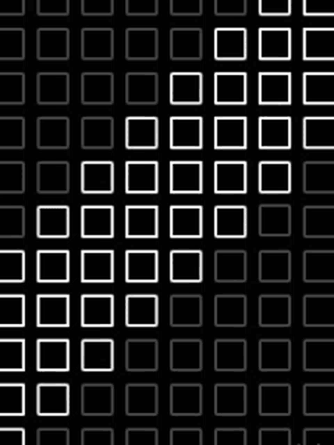 a black background with white squares in a row .