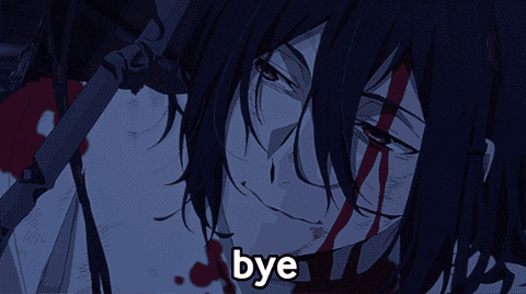 a drawing of a person with blood on their face and the word bye below it