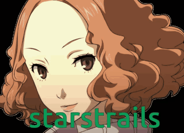 a drawing of a girl with curly hair and the words starstrails below her