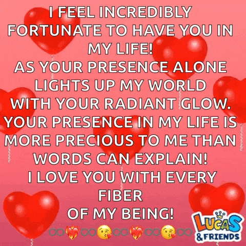 a lucas & friends valentine 's day message with red hearts