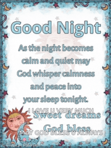 a poster that says good night as the night becomes calm and quiet