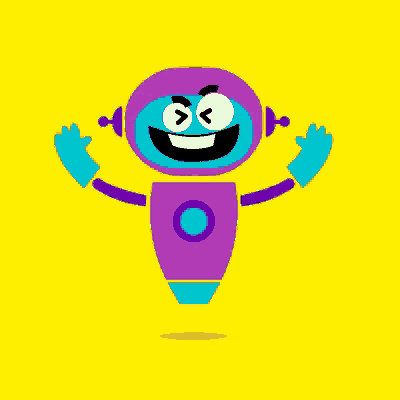 a cartoon illustration of a purple robot with a blue helmet