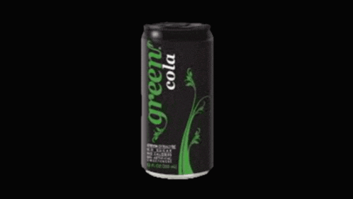 a black can of green cola with a green label on a black background