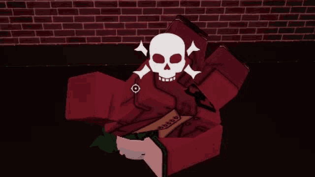a red item with a skull and crossbones on it