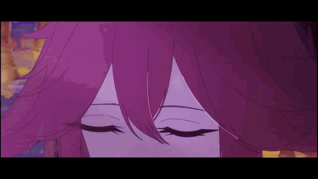 a close up of a girl with purple hair