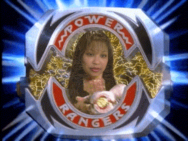 a power rangers logo with a picture of a girl