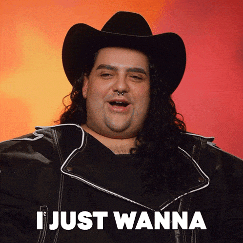 a man with long hair wearing a cowboy hat and a leather jacket says i just wanna