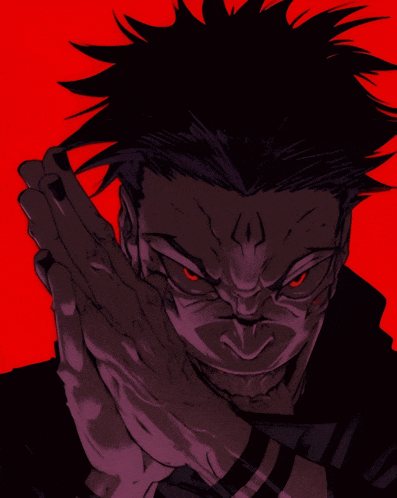 a drawing of a man with a red background