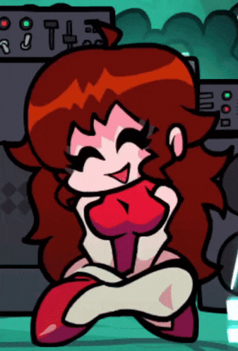 a cartoon of a girl with a huge breast is smiling