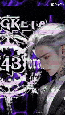 a man in a suit is standing in front of a sign that says 43