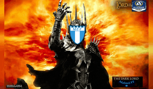 a poster for the lord of the rings shows a knight with a helmet that says mff