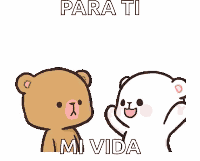 a couple of teddy bears standing next to each other and talking to each other .