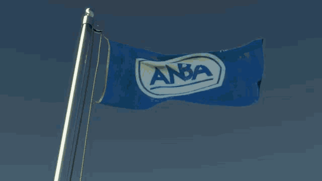 a blue and white flag with the word anba on it