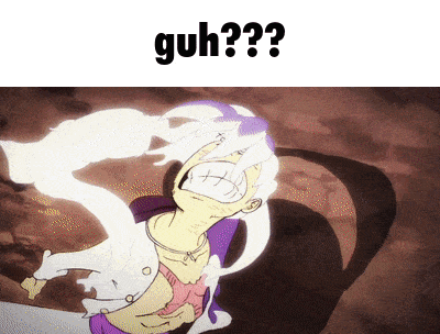a cartoon of a girl with the word guh on the bottom right