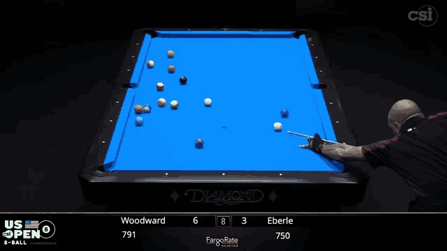 a pool table with a blue cloth says diamond on it