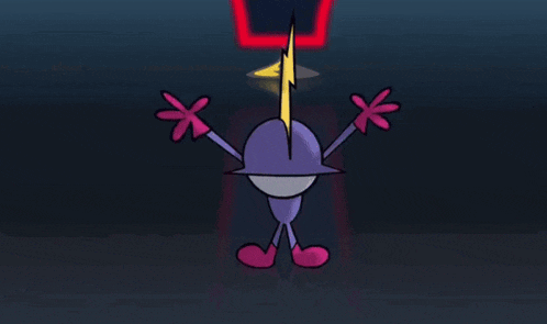 a cartoon character is falling down with a lightning bolt behind him