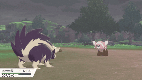 a screenshot of a video game shows a skunk with a lv of 100