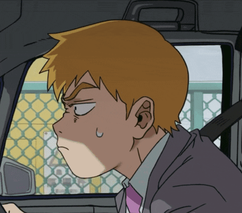 a cartoon of a man driving a car with a shocked look on his face