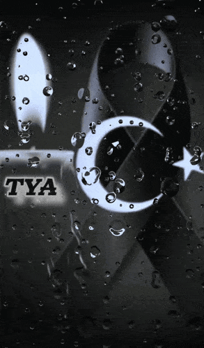 a black and white photo of a candle and a crescent moon with the name tya on it