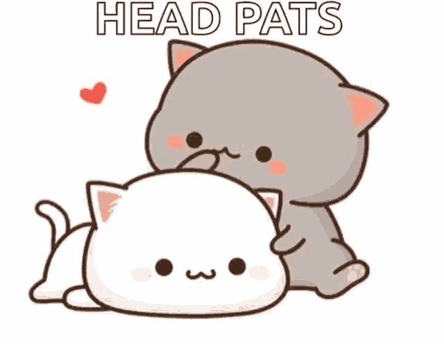 a couple of cats are hugging each other with the words `` head pats '' written above them .