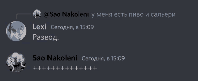 a screenshot of a discord conversation between lexi and sao nakolini