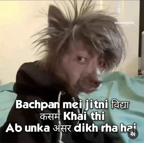 a picture of a dog with a messy haircut and the words bachpan mei jitni written above it