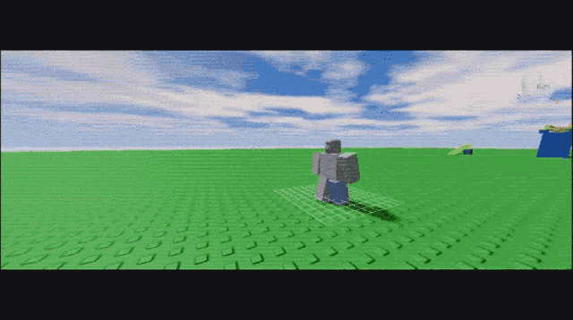 a computer generated image of a person standing on a green field
