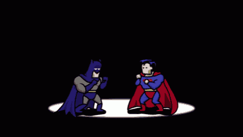 a cartoon of batman and superman with a speech bubble saying " i 'm batman "