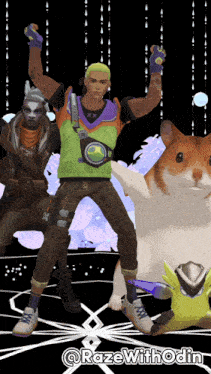 an animated image of a man a cat and a hamster with the hashtag razewithodin