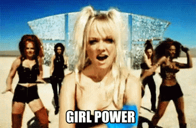 a group of women are dancing in a video with the words girl power on the bottom .