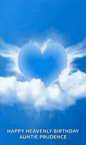 a happy heavenly birthday auntie prudence card with a heart in the sky