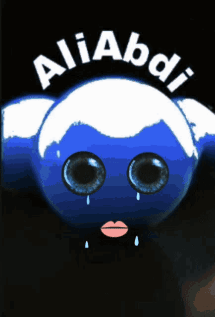 a blue cartoon character with the name ali abdi written on it