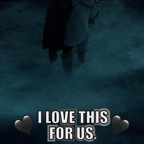 a person standing on a pile of rocks with the words " i love this for us " above them
